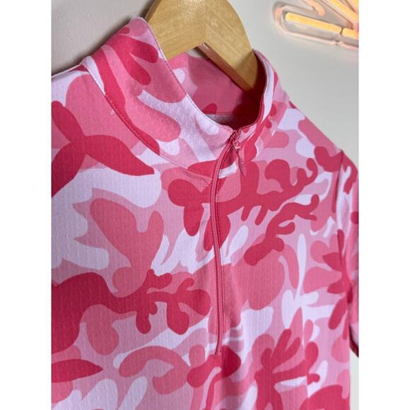 IBKUL Ladies CAMO PINK Short Sleeve Mock Golf Shirt UPF 50 Breathable 3/4 Zip S - Picture 3 of 8